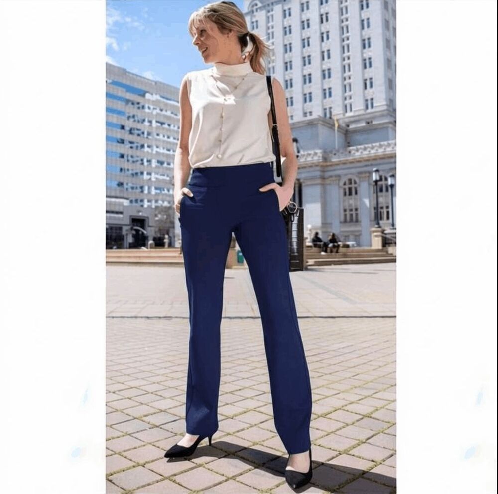 New Betabrand Navy Straight Deep Pocket Dress Pant Yoga Pants Large Long Tall